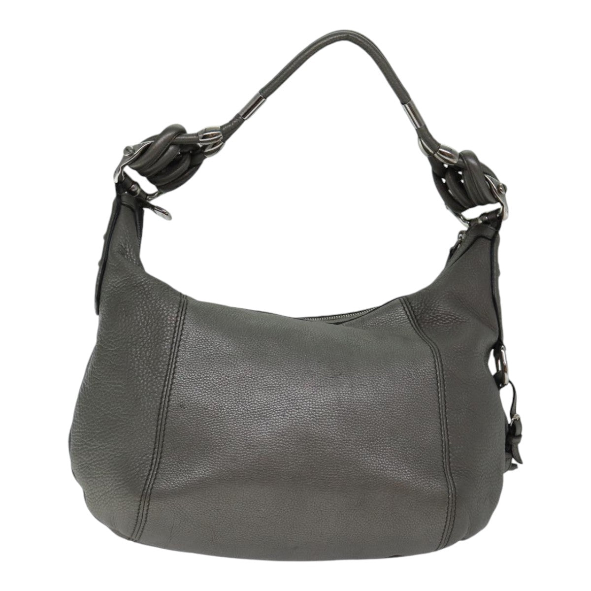 GUCCI Bamboo Fringe Shoulder Bag Leather Silver Auth ki4907