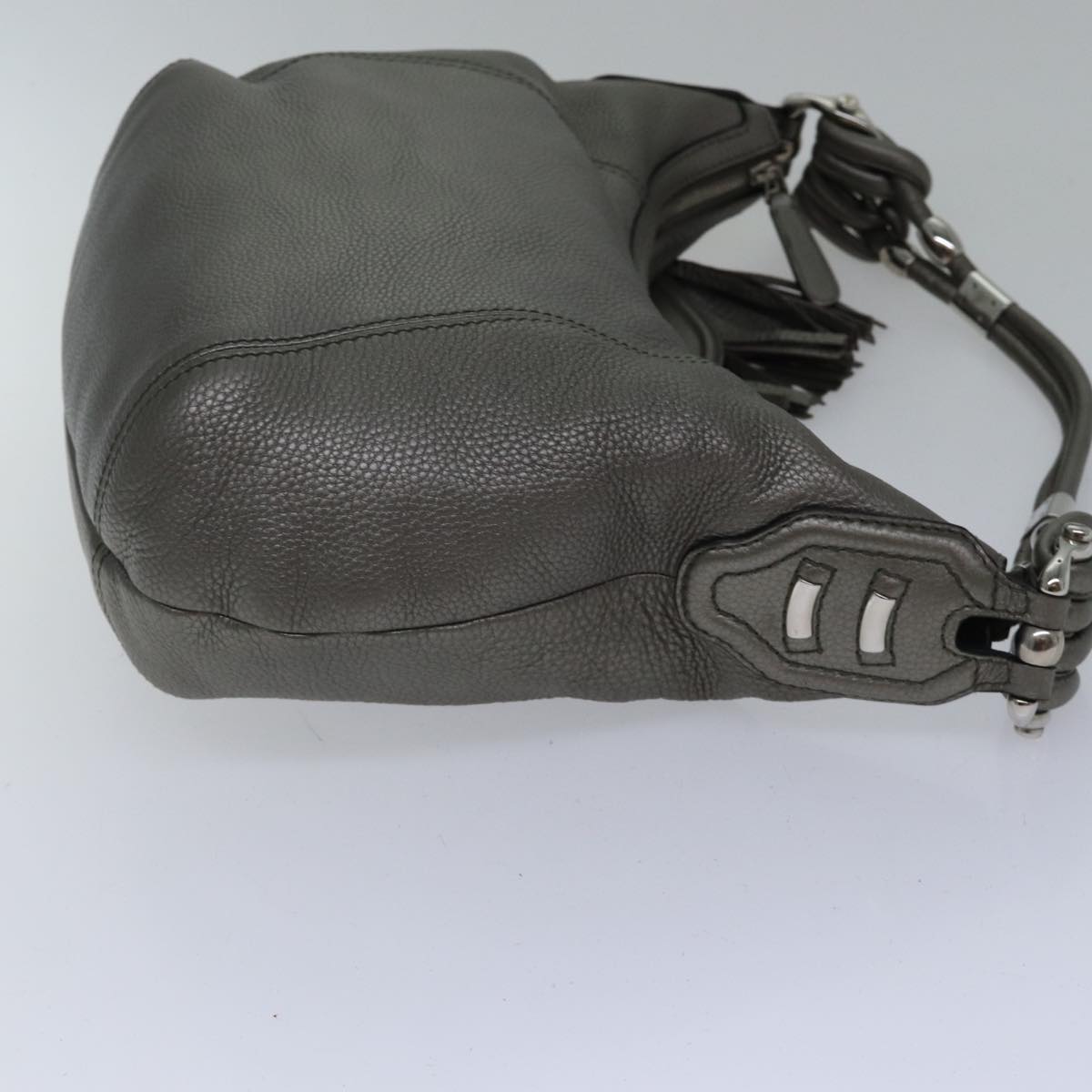 GUCCI Bamboo Fringe Shoulder Bag Leather Silver Auth ki4907