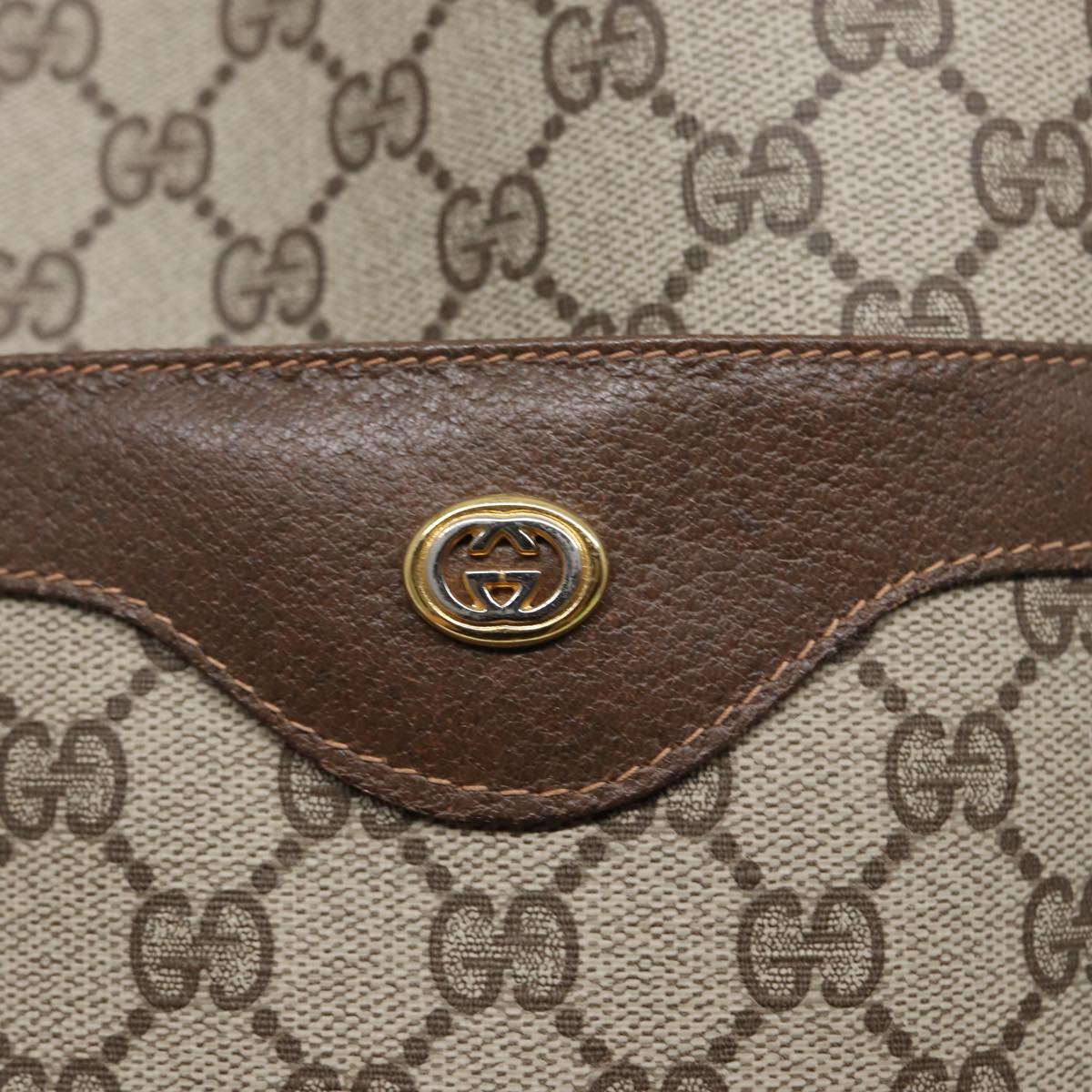 GUCCI GG Canvas Web Sherry Line Tote Bag PVC Leather Beige Green Red Auth kk301