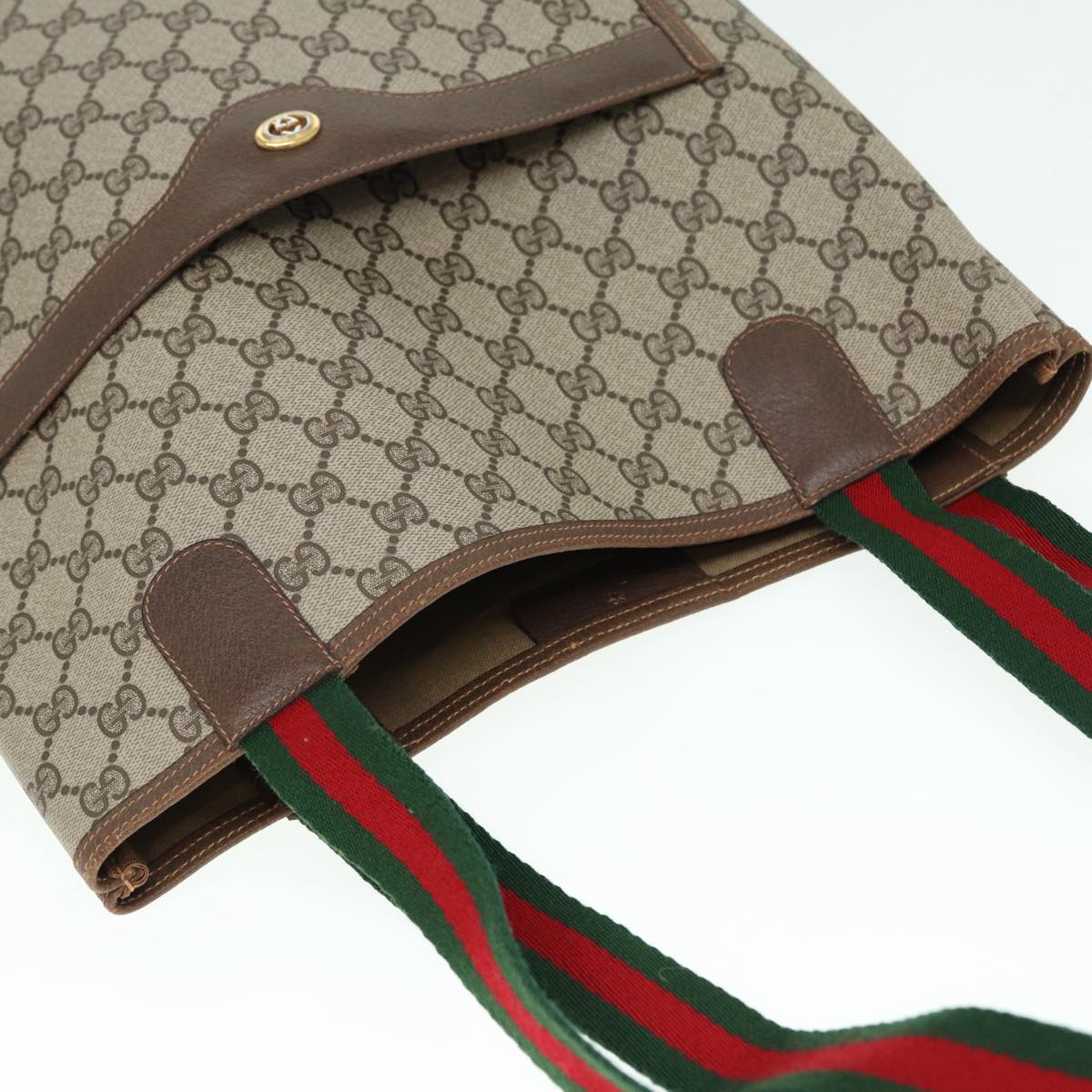 GUCCI GG Canvas Web Sherry Line Tote Bag PVC Leather Beige Green Red Auth kk301