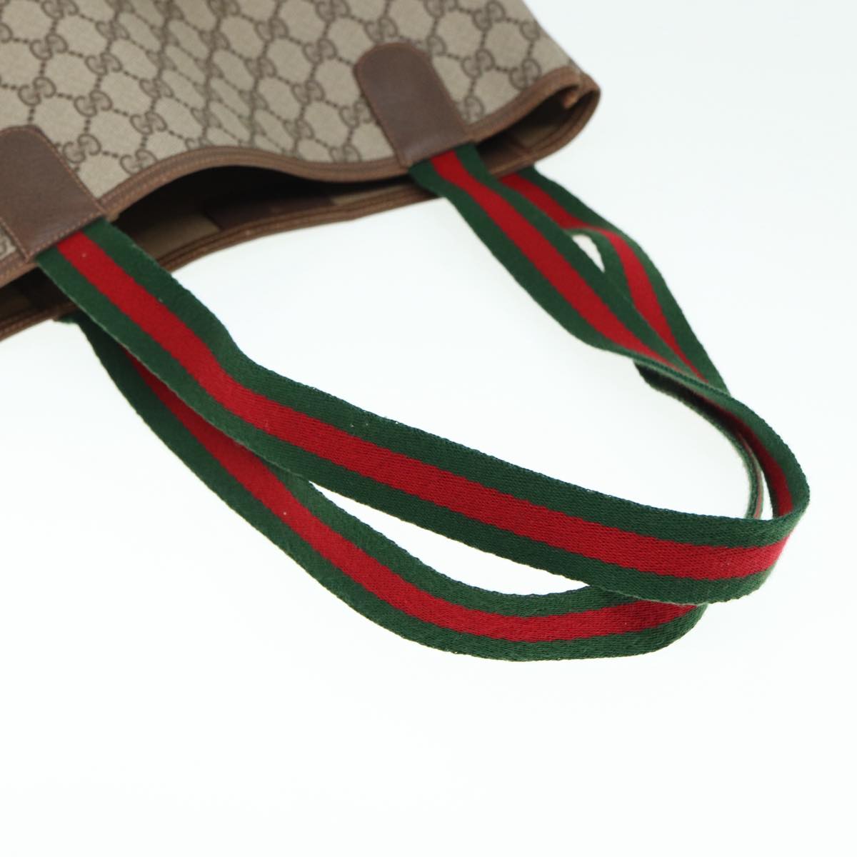 GUCCI GG Canvas Web Sherry Line Tote Bag PVC Leather Beige Green Red Auth kk301