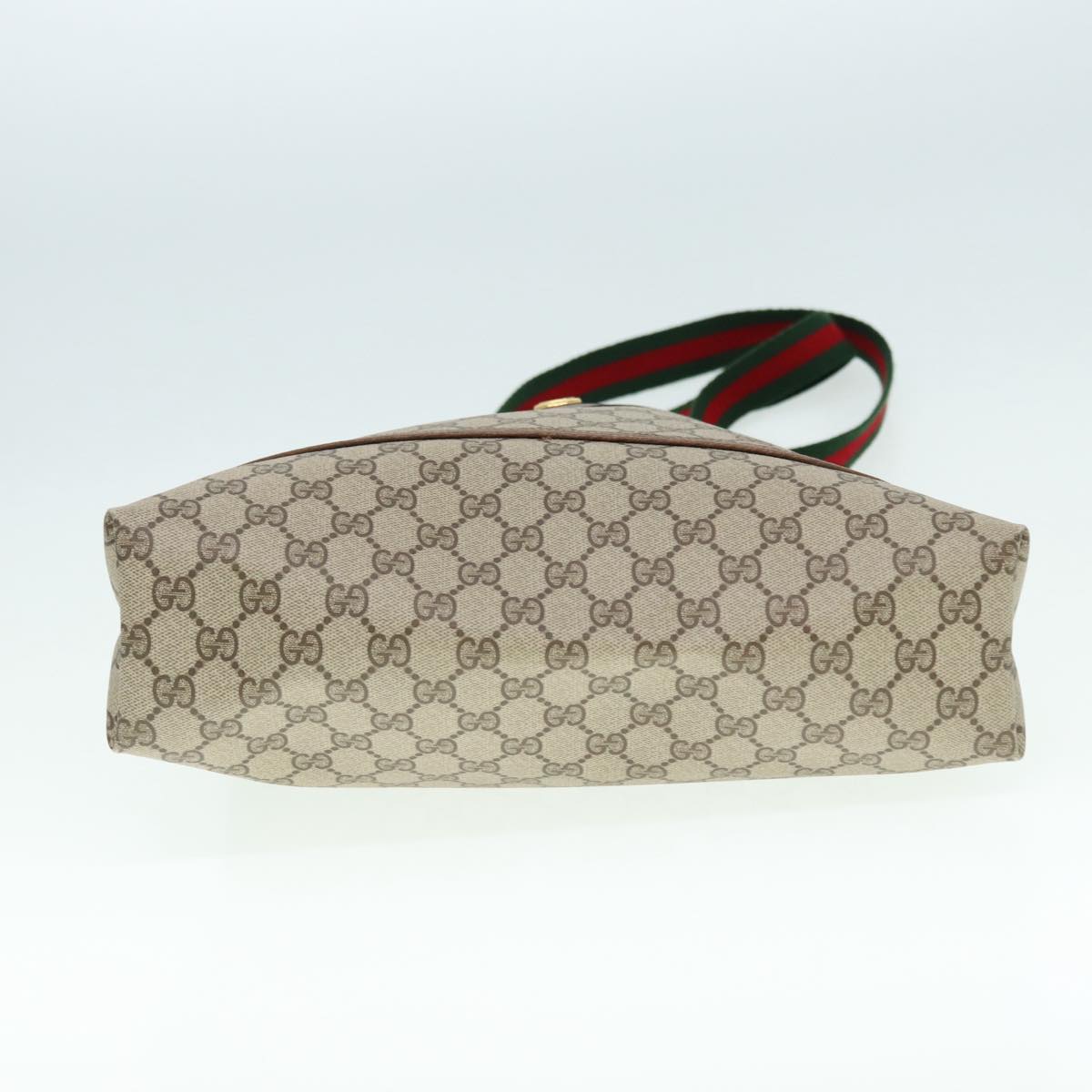GUCCI GG Canvas Web Sherry Line Tote Bag PVC Leather Beige Green Red Auth kk301