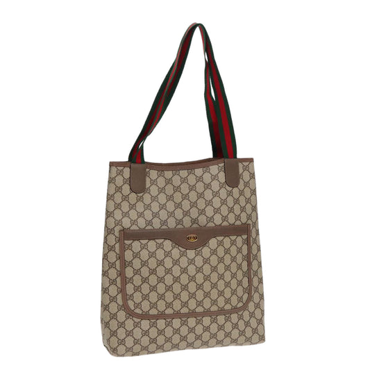 GUCCI GG Canvas Web Sherry Line Tote Bag PVC Leather Beige Green Red Auth kk303