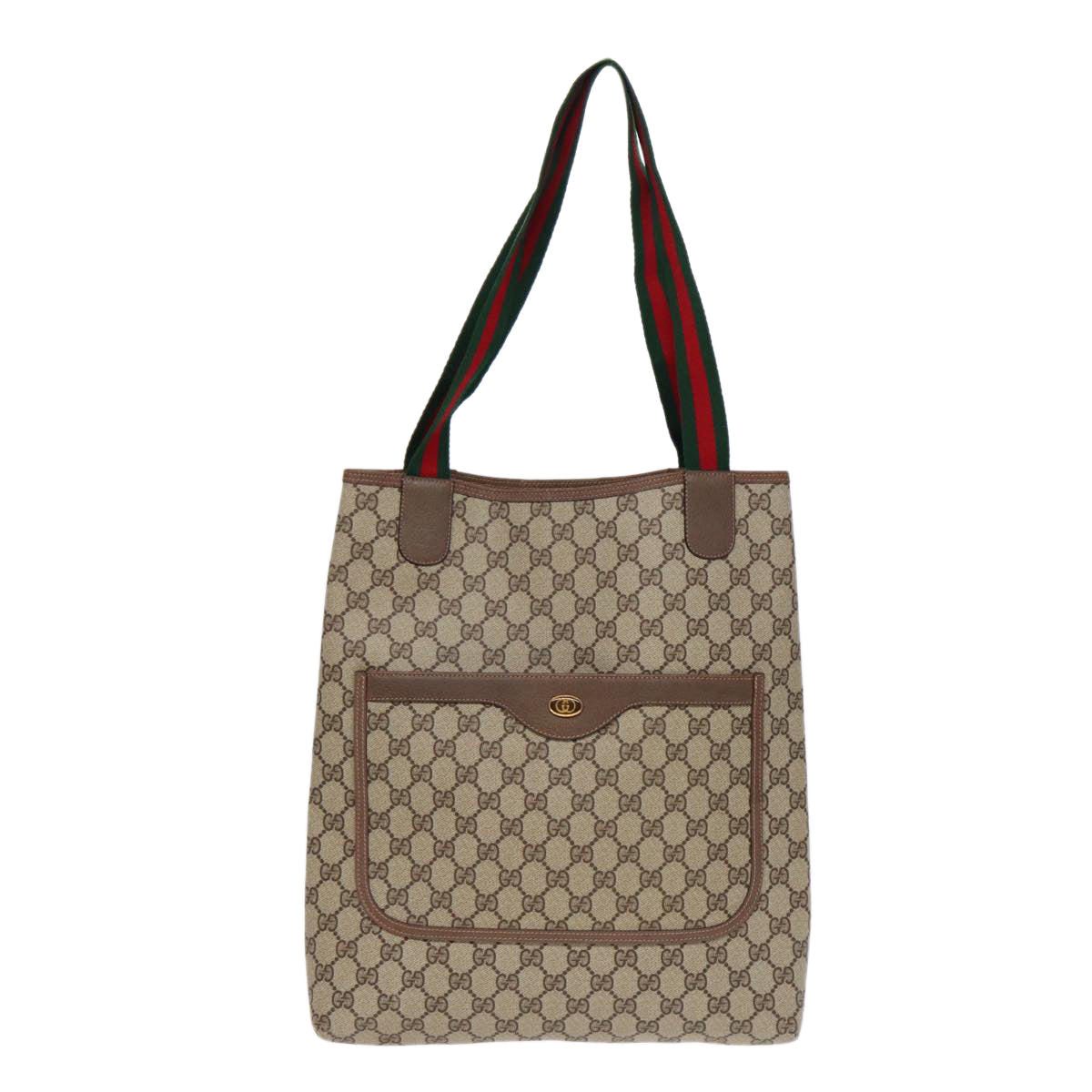 GUCCI GG Canvas Web Sherry Line Tote Bag PVC Leather Beige Green Red Auth kk303