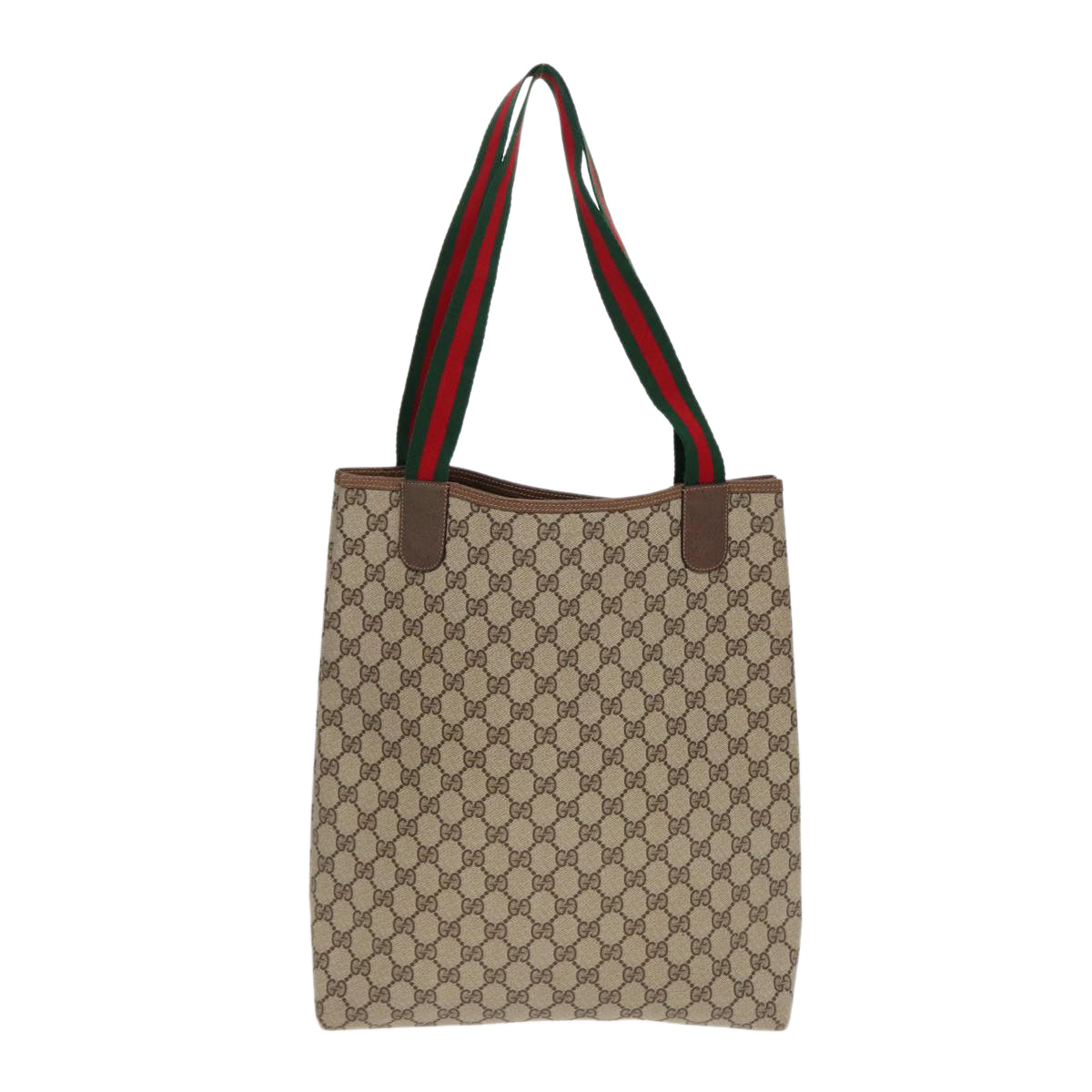 GUCCI GG Canvas Web Sherry Line Tote Bag PVC Leather Beige Green Red Auth kk303