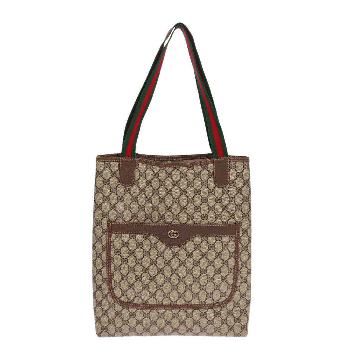 GUCCI GG Canvas Web Sherry Line Tote Bag PVC Leather Beige Green Red Auth kk306