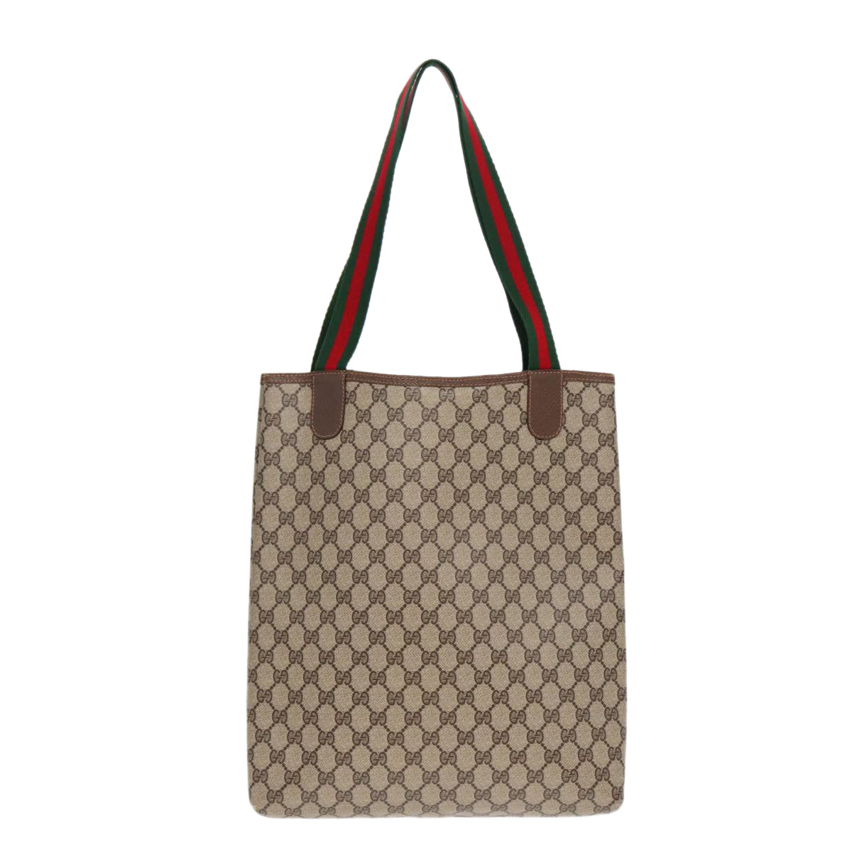GUCCI GG Canvas Web Sherry Line Tote Bag PVC Leather Beige Green Red Auth kk306