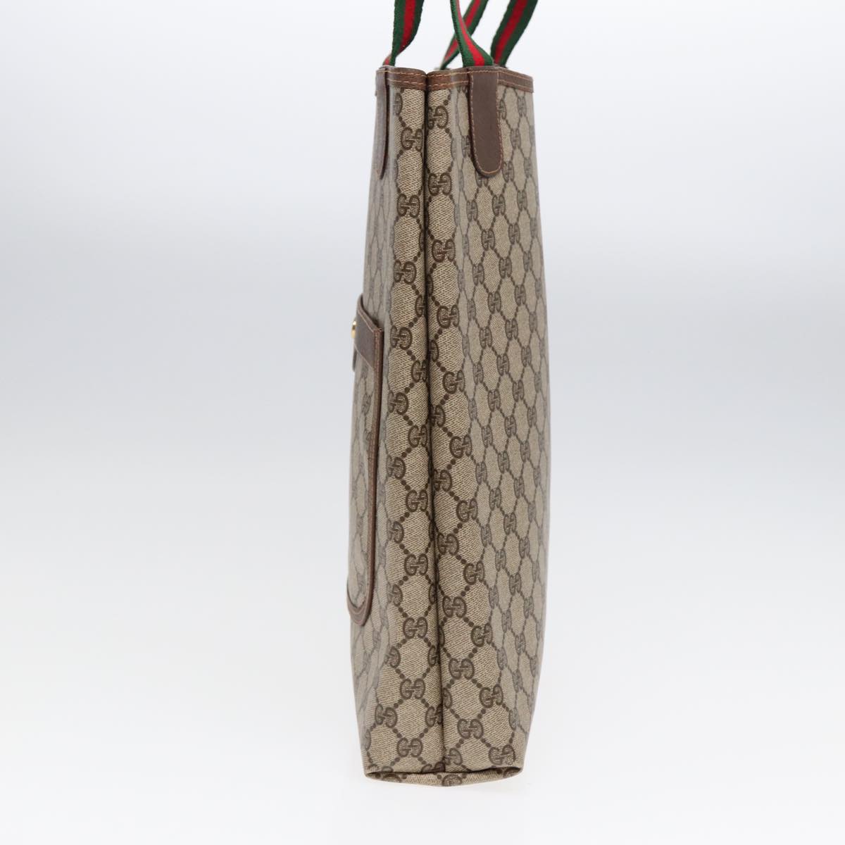 GUCCI GG Canvas Web Sherry Line Tote Bag PVC Leather Beige Green Red Auth kk306