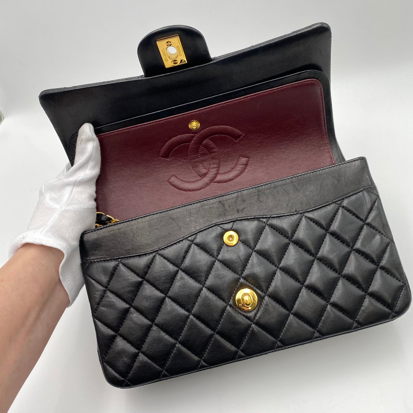 CHANEL VINTAGE CLASSIC FLAP MEDIUM CHAIN SHOULDER BAG BLACK LAMB SKIN 90219630