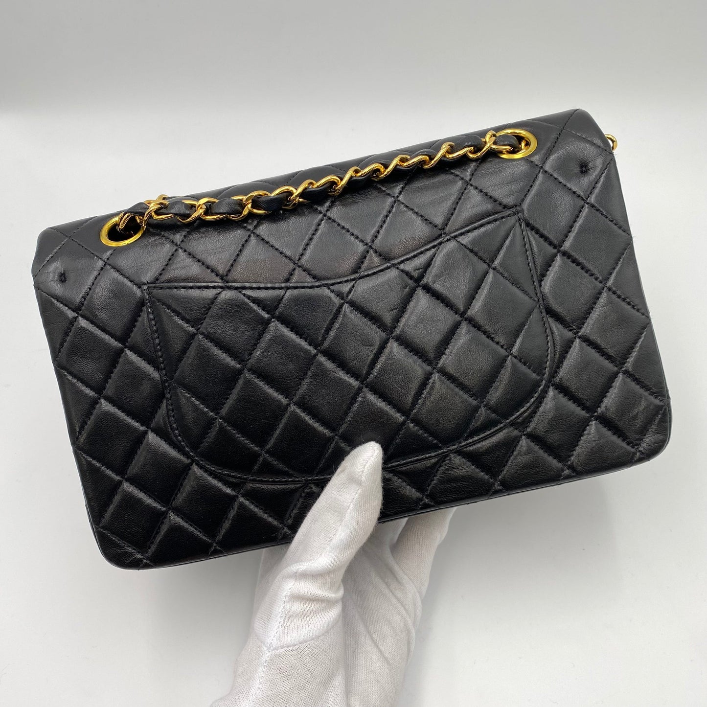 CHANEL VINTAGE CLASSIC FLAP MEDIUM CHAIN SHOULDER BAG BLACK LAMB SKIN 90219630