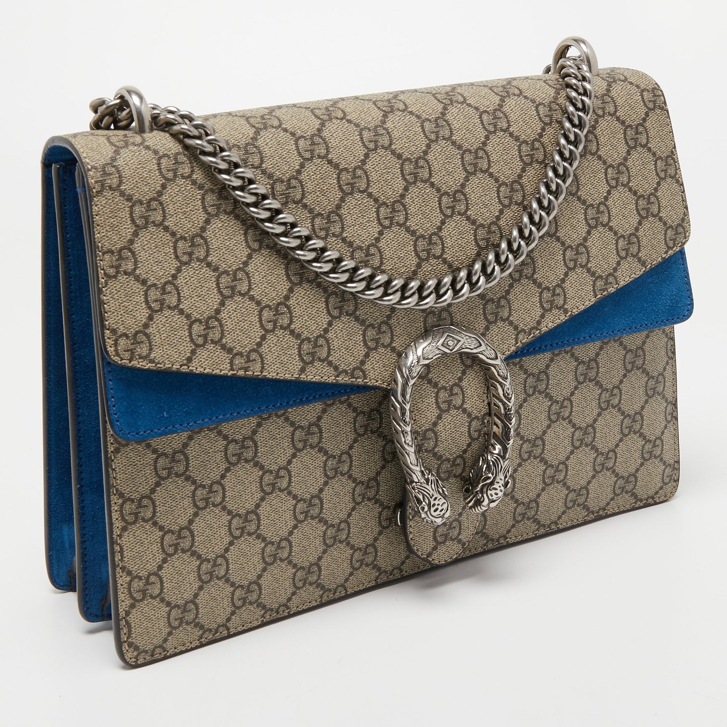 Gucci Beige/Blue GG Supreme Canvas and Suede Medium Dionysus Shoulder Bag