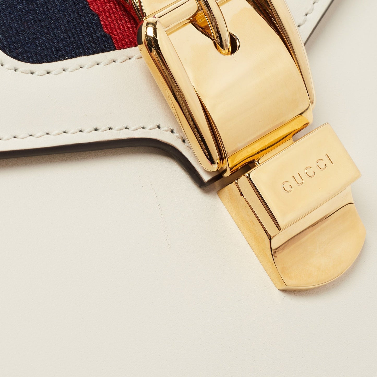 GUCCI White Leather Mini Web Sylvie Top Handle Bag