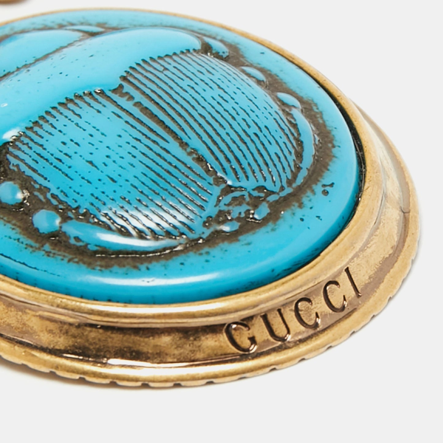 Gucci Aged Gold Tone Scarab and Cross Charms Necklace