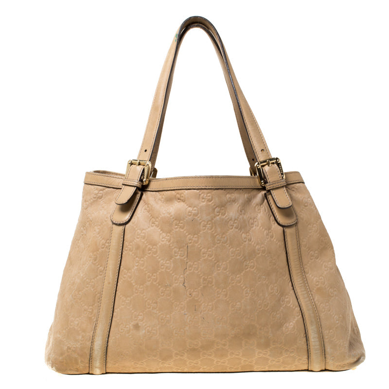 Gucci Beige Leather Medium GG Britt Tote