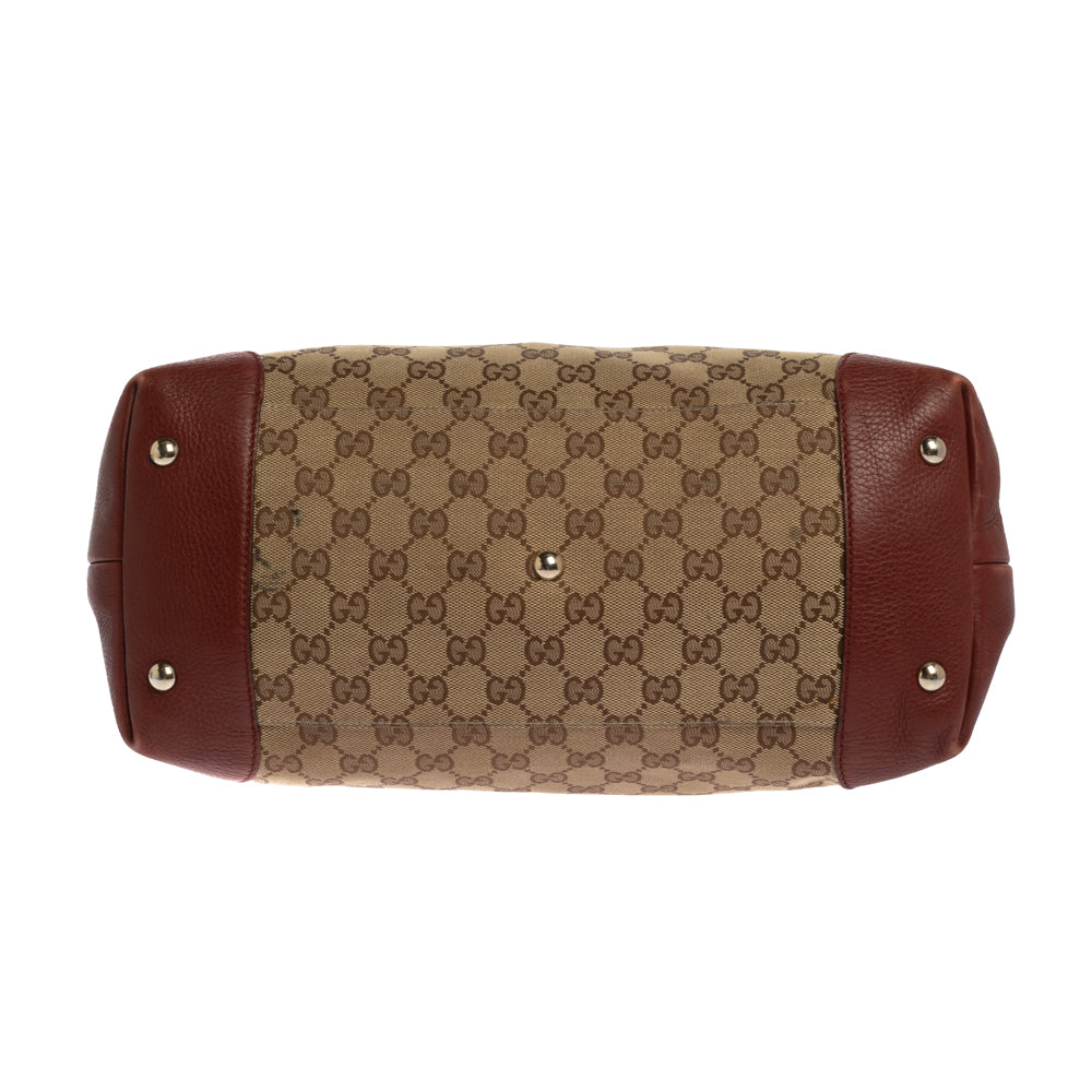 Gucci Beige/Red GG Canvas and Leather Medium Supreme Web Dressage Tote