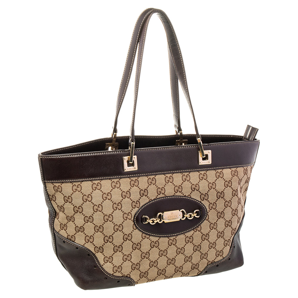 Gucci Beige/Brown GG Canvas and Leather Tote