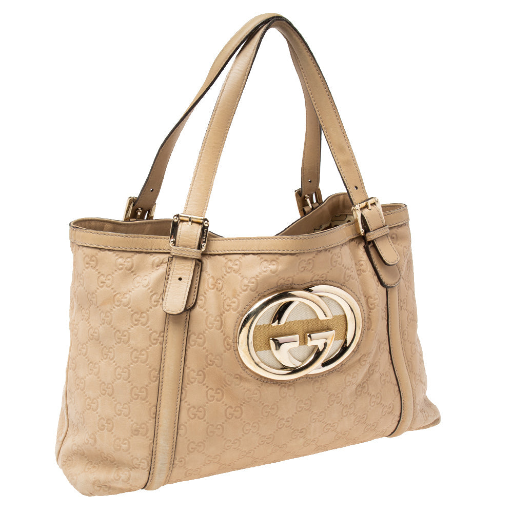 Gucci Beige Guccissima Leather Medium GG Britt Tote