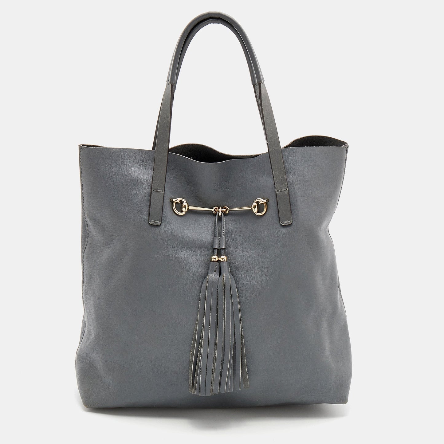 Gucci Ash Grey Leather Tassel Horsebit Tote
