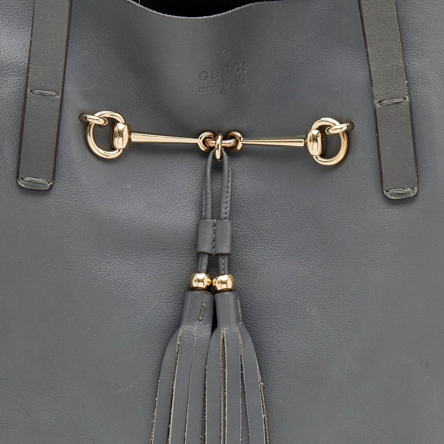 Gucci Ash Grey Leather Tassel Horsebit Tote