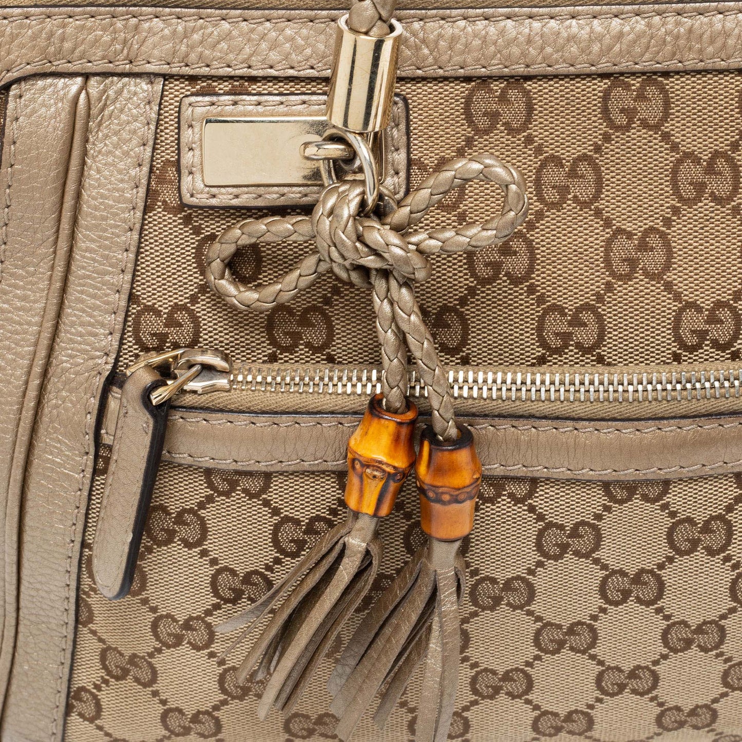 Gucci Beige/Gold GG Canvas and Leather Small Bella Tote