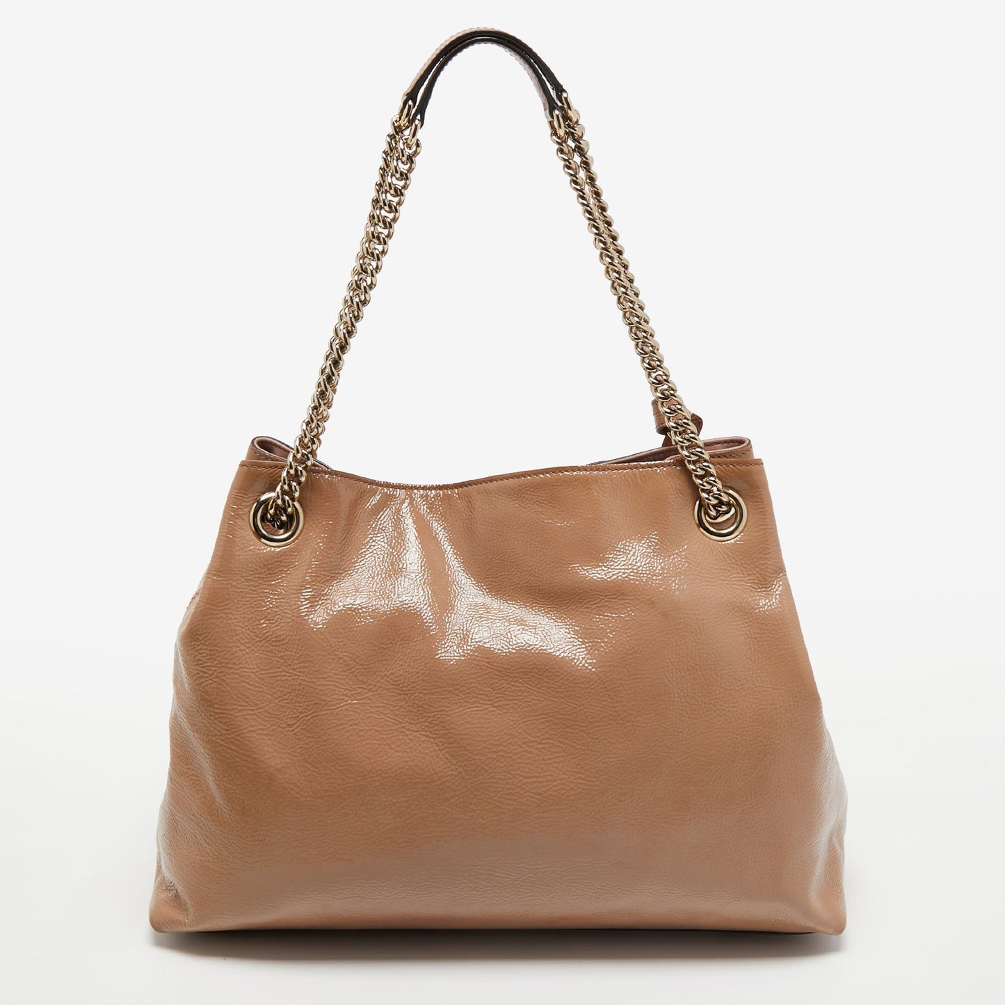 Gucci  Beige Patent Leather Medium Soho Chain Tote