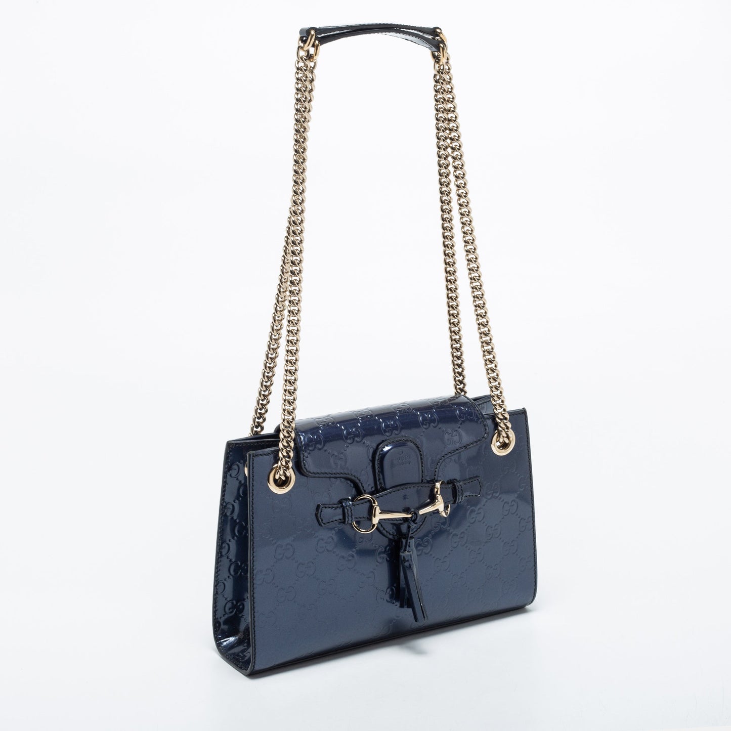 Gucci Blue Guccissima Patent Leather Small Emily Chain Shoulder Bag