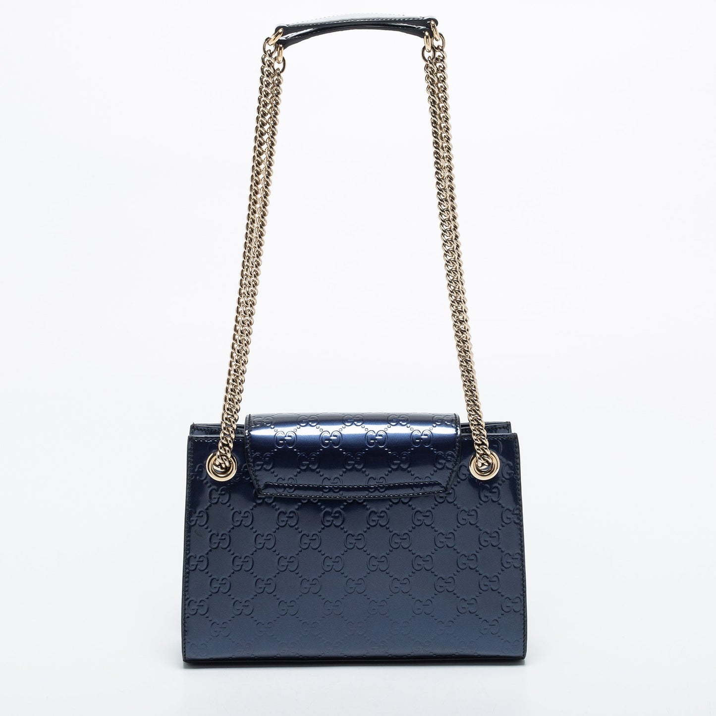 Gucci Blue Guccissima Patent Leather Small Emily Chain Shoulder Bag
