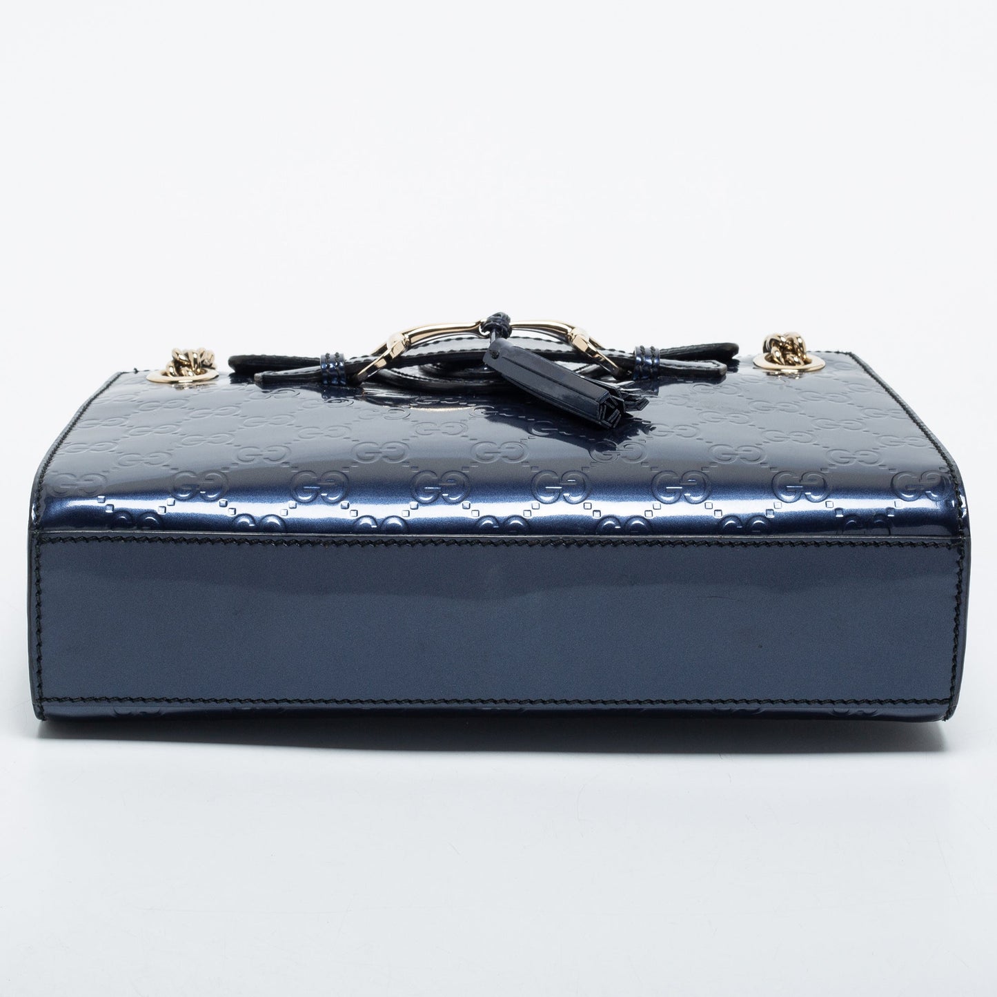 Gucci Blue Guccissima Patent Leather Small Emily Chain Shoulder Bag