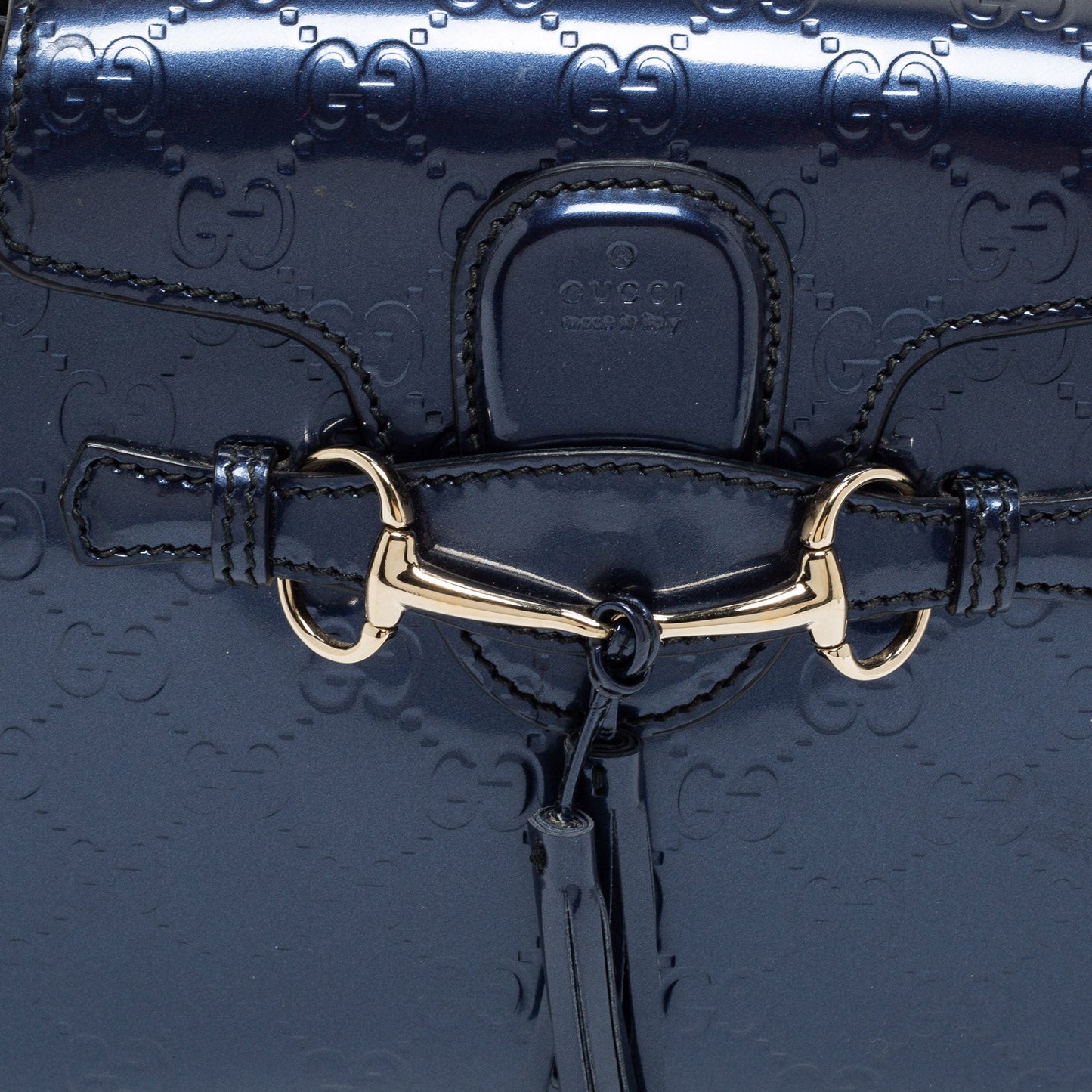 Gucci Blue Guccissima Patent Leather Small Emily Chain Shoulder Bag
