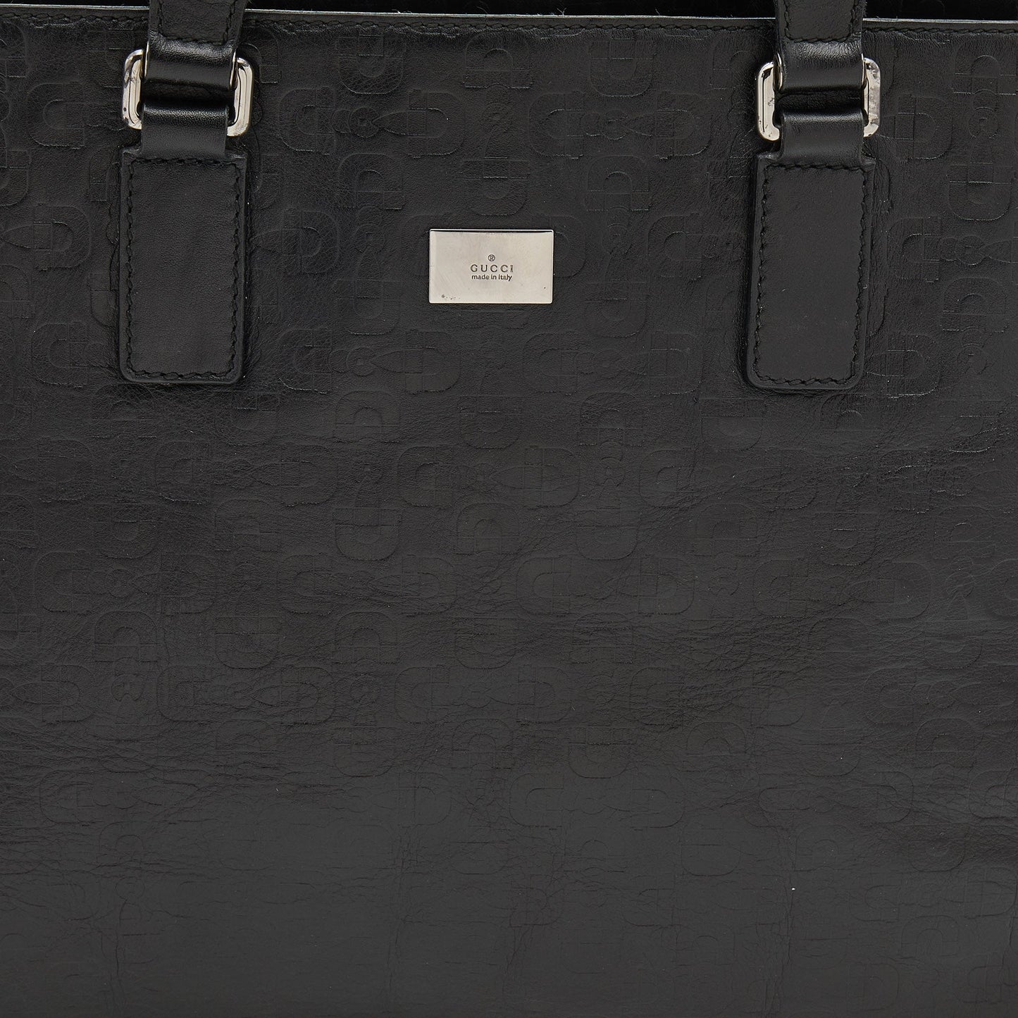 Gucci Black Horsebit Embossed Leather Large Tote