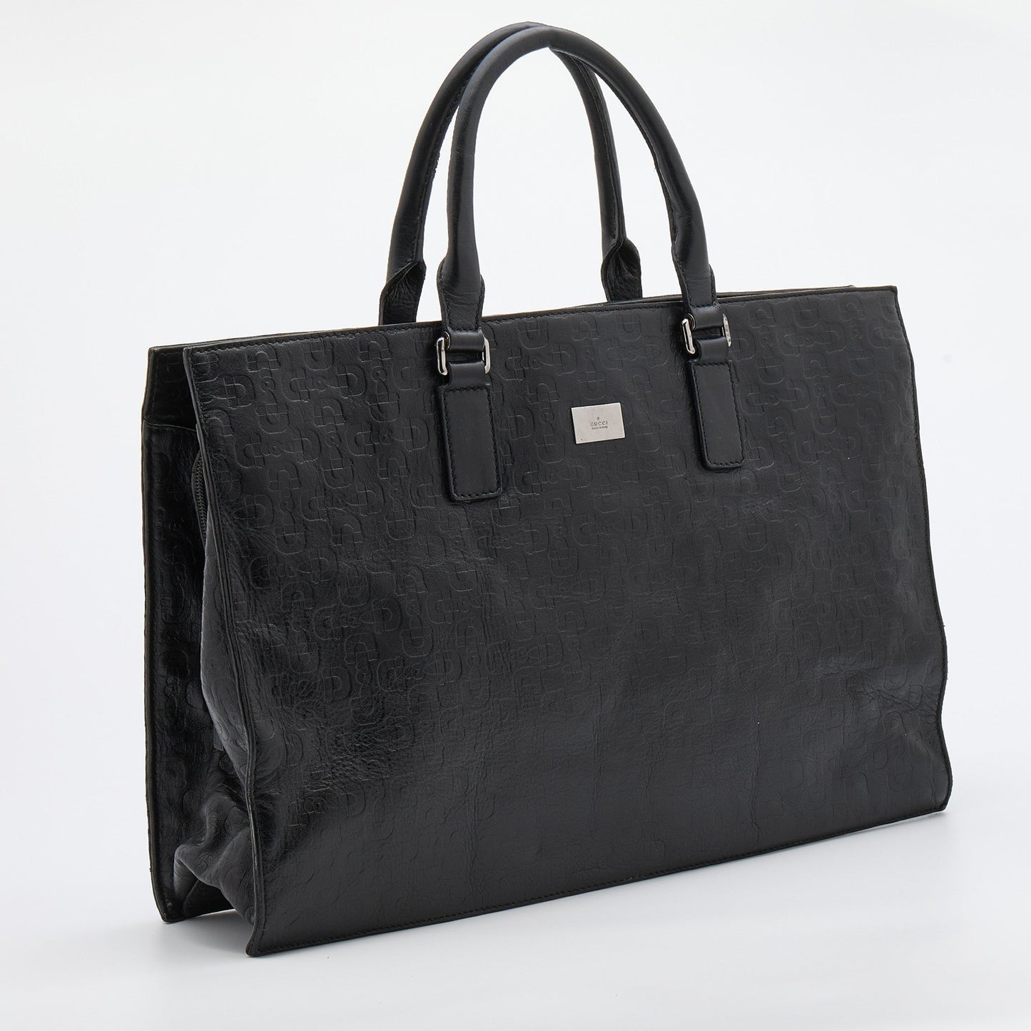 Gucci Black Horsebit Embossed Leather Large Tote