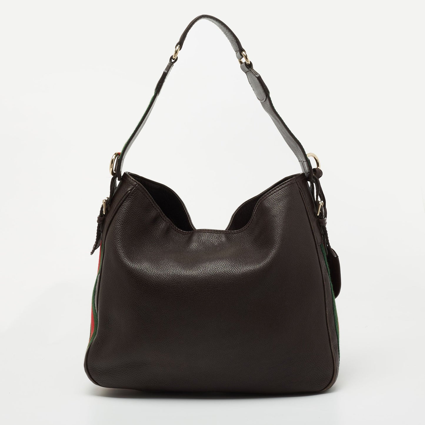Gucci Dark Brown Leather Web Shoulder Bag