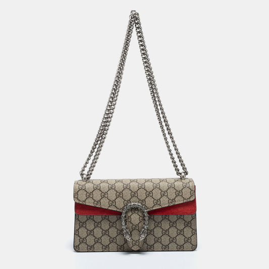 Gucci Beige GG Supreme Canvas and Suede Dionysus Shoulder Bag