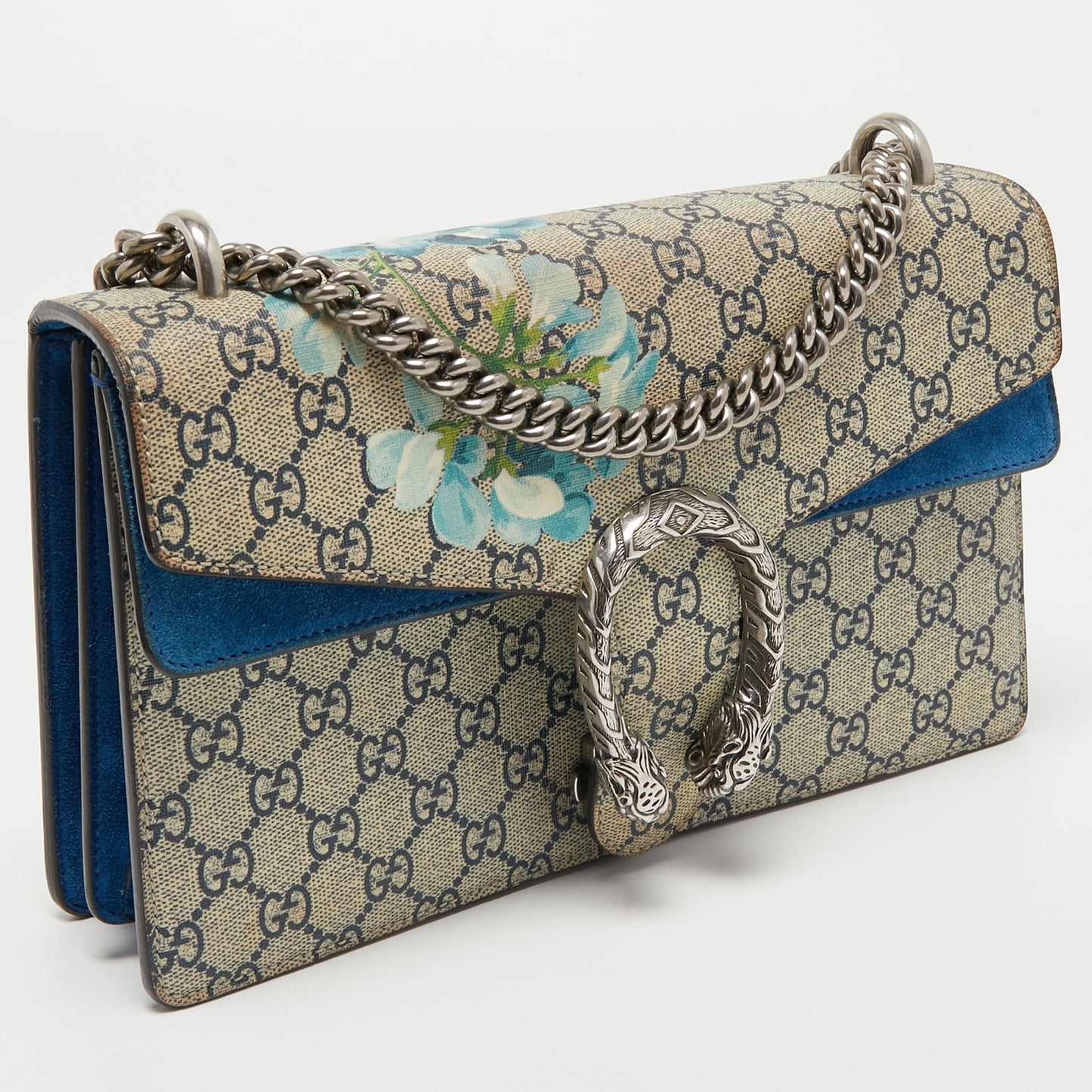 Gucci Blue/Beige GG Supreme Canvas and Suede Small Dionysus Blooms Shoulder Bag