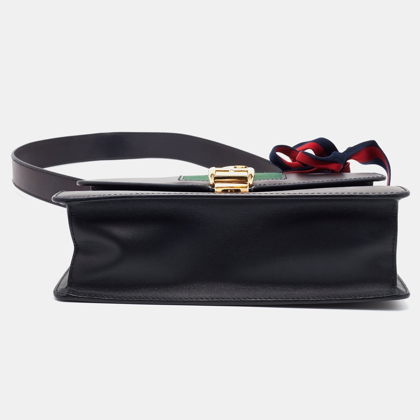Gucci Black Leather Small Web Sylvie Flap Shoulder Bag