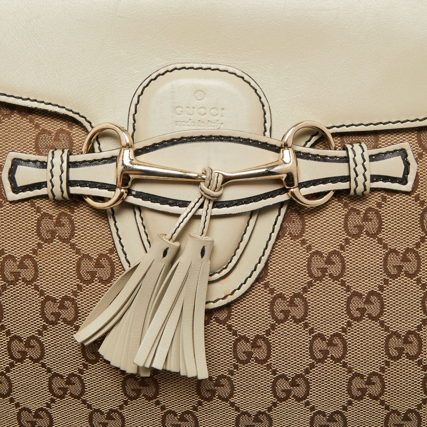 Gucci Beige GG Canvas and Leather Large Emily Chain Shoulder Bag