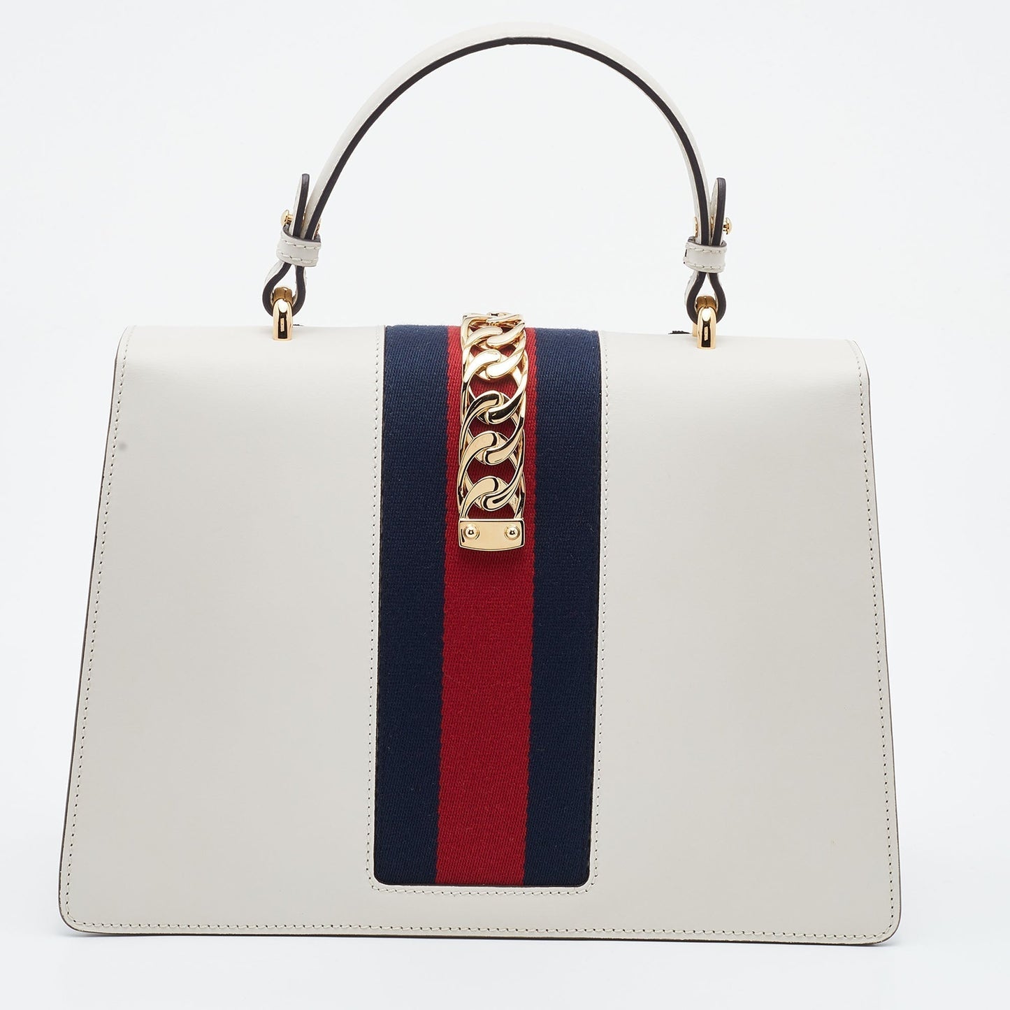 Gucci White Leather Floral Embroidered Medium Sylvie Top Handle Bag