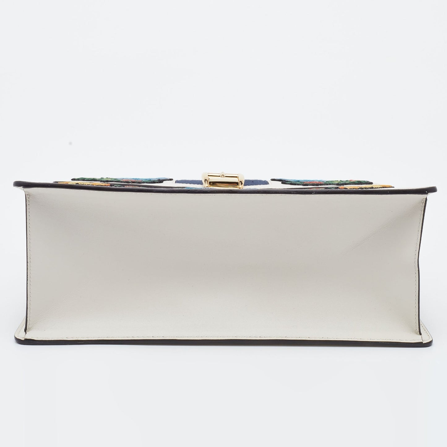 Gucci White Leather Floral Embroidered Medium Sylvie Top Handle Bag