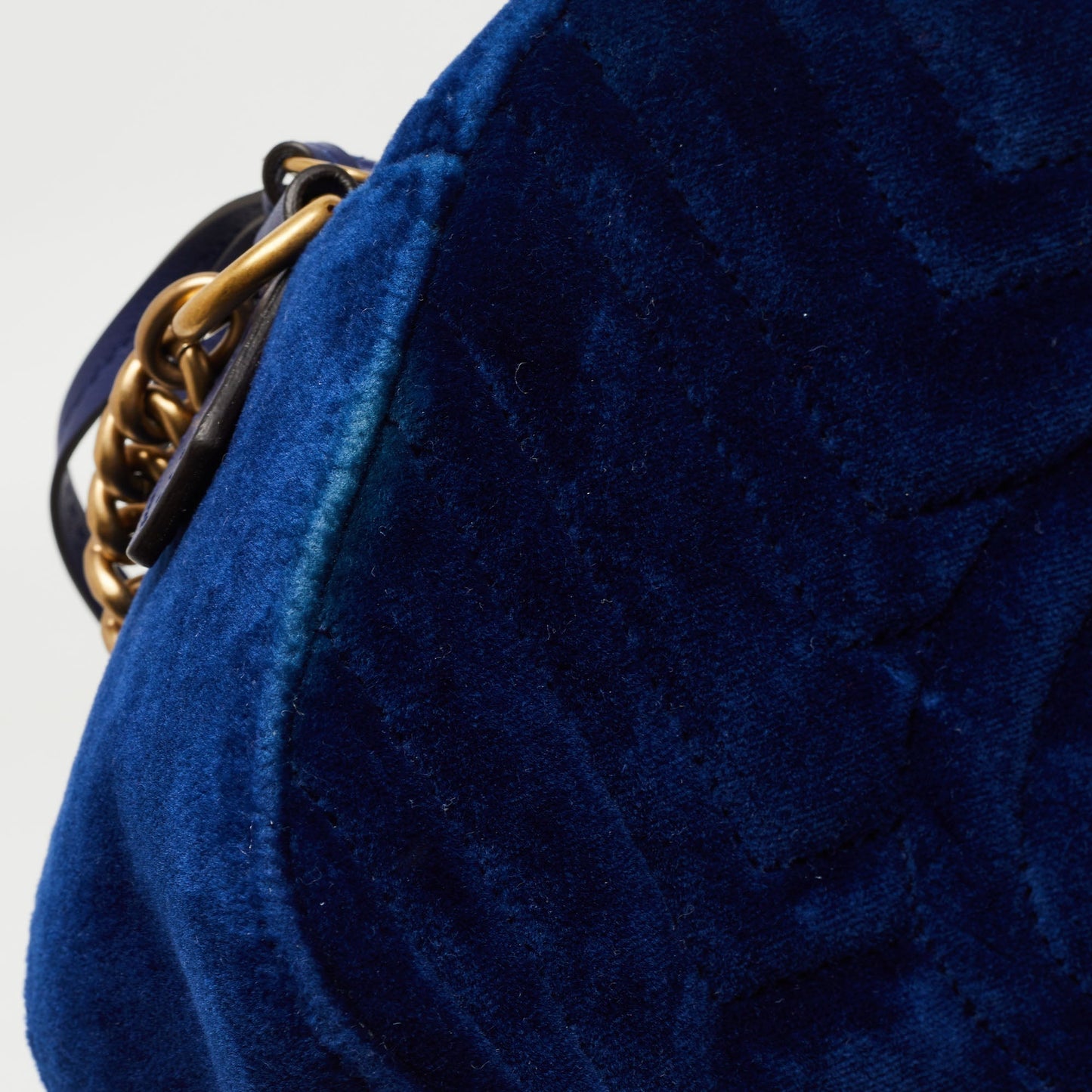Gucci Blue Matelasse Velvet Small GG Marmont Shoulder Bag