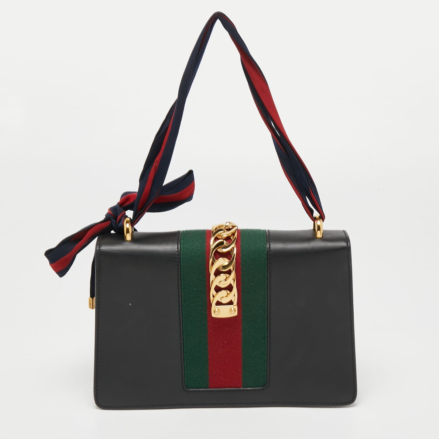 Gucci Black Leather Small Web Sylvie Shoulder Bag