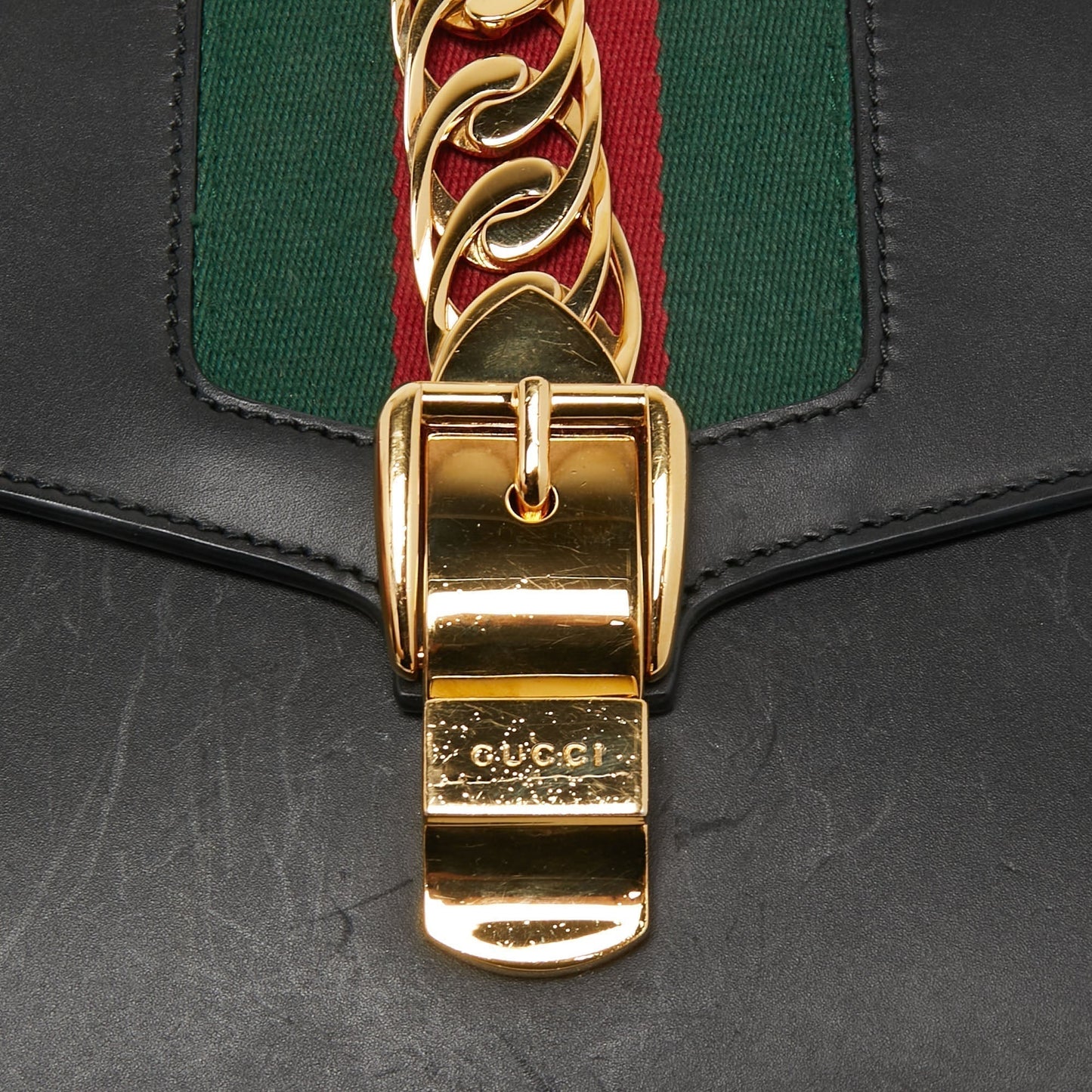 Gucci Black Leather Small Web Sylvie Shoulder Bag