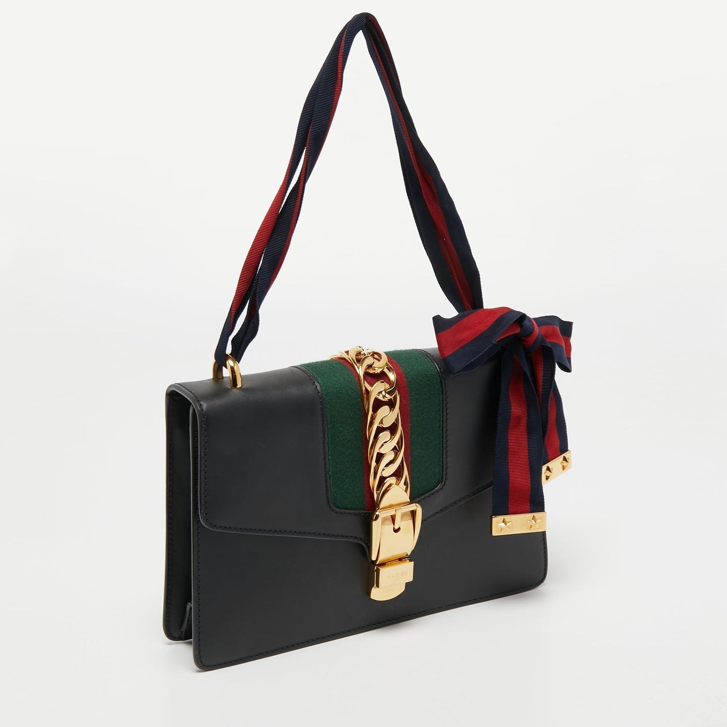 Gucci Black Leather Small Web Sylvie Shoulder Bag