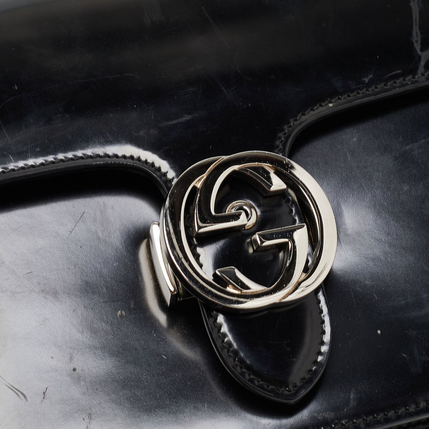 Gucci Black Patent Leather Small Interlocking G Shoulder Bag