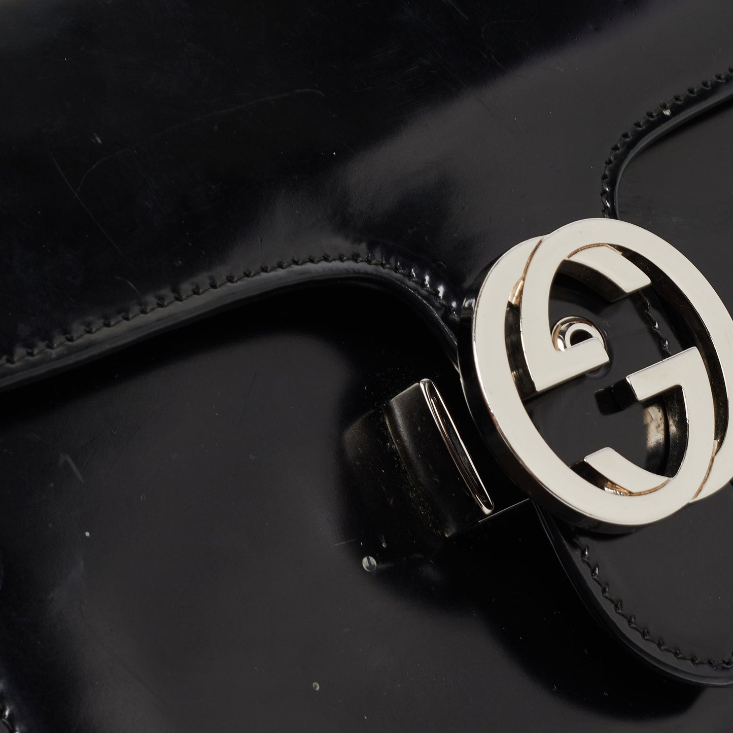 Gucci Black Patent Leather Small Interlocking G Shoulder Bag