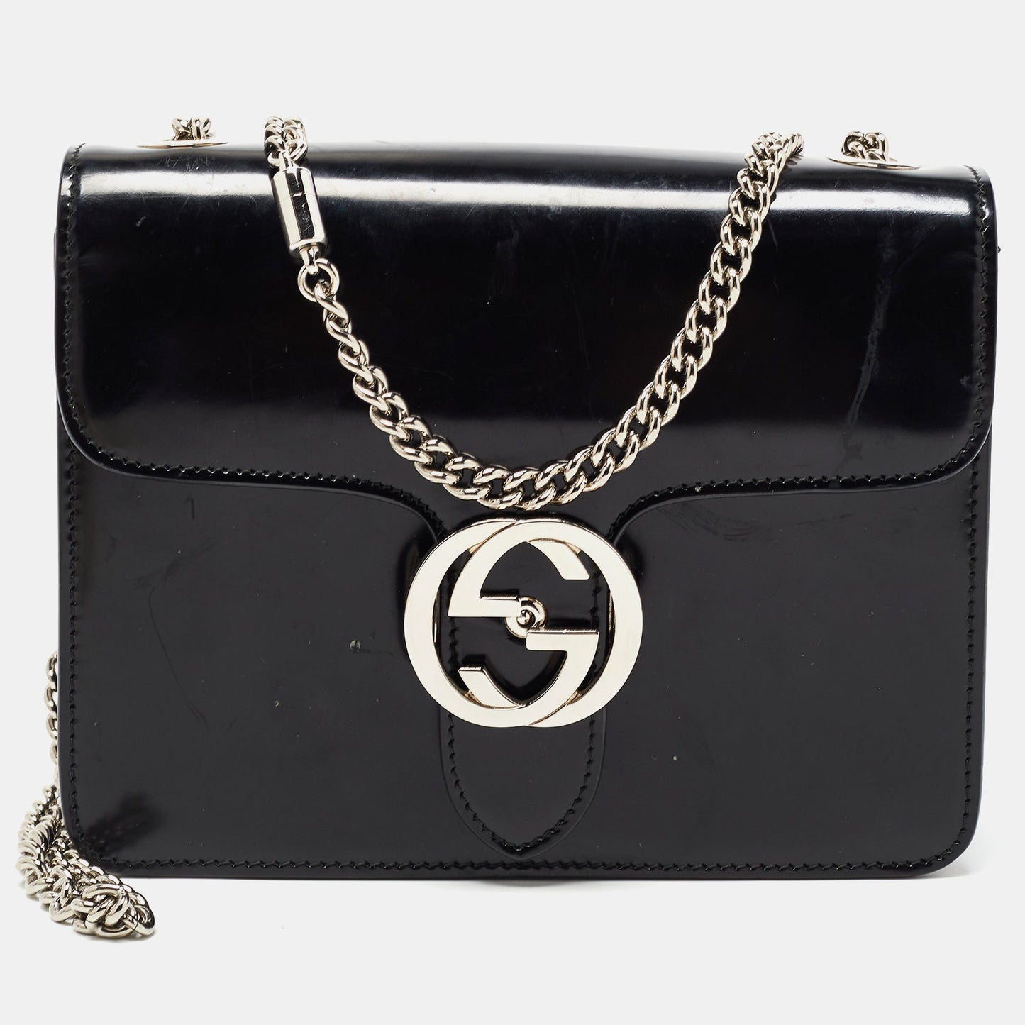 Gucci Black Patent Leather Small Interlocking G Shoulder Bag