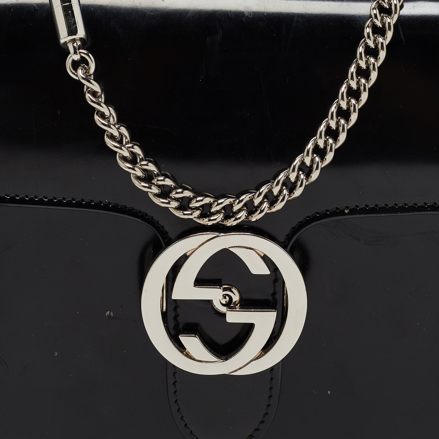 Gucci Black Patent Leather Small Interlocking G Shoulder Bag