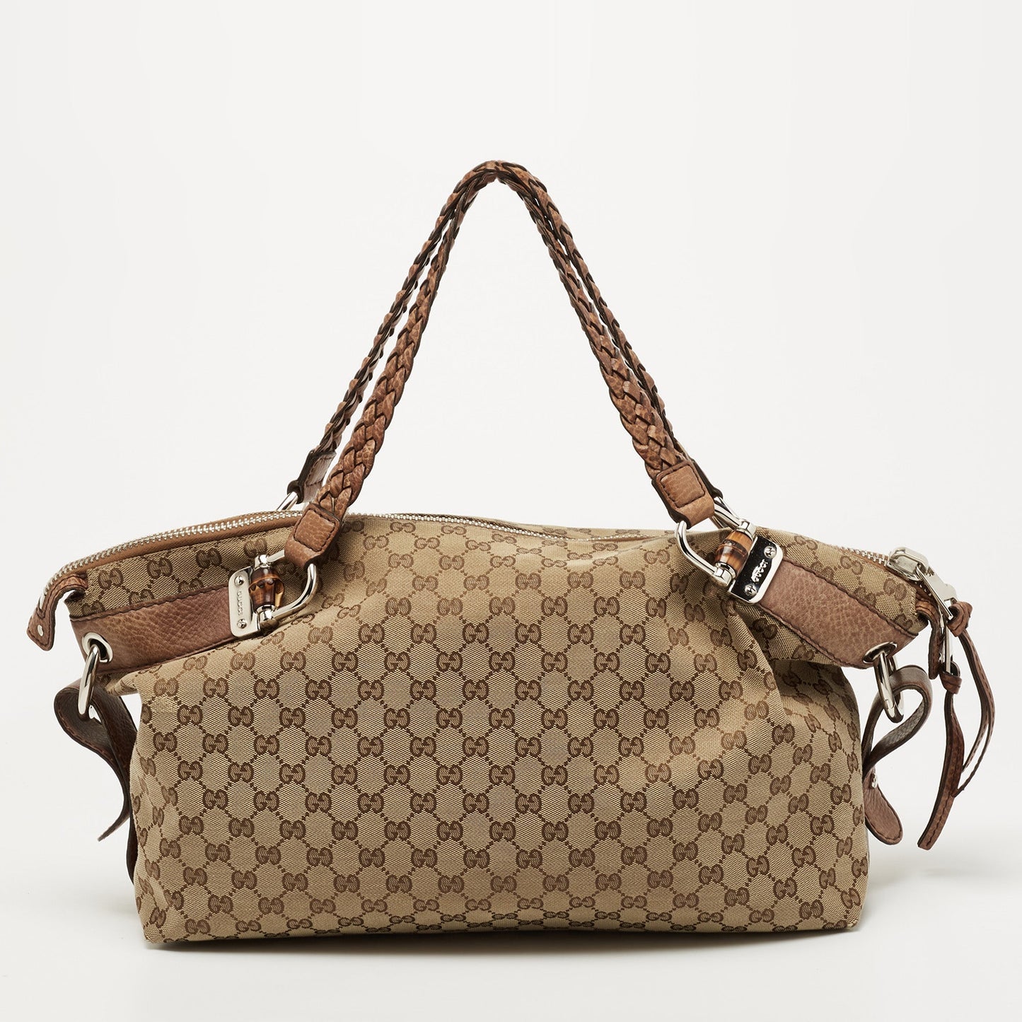 Gucci Brown/Beige GG Canvas Medium Bamboo Bar Tote
