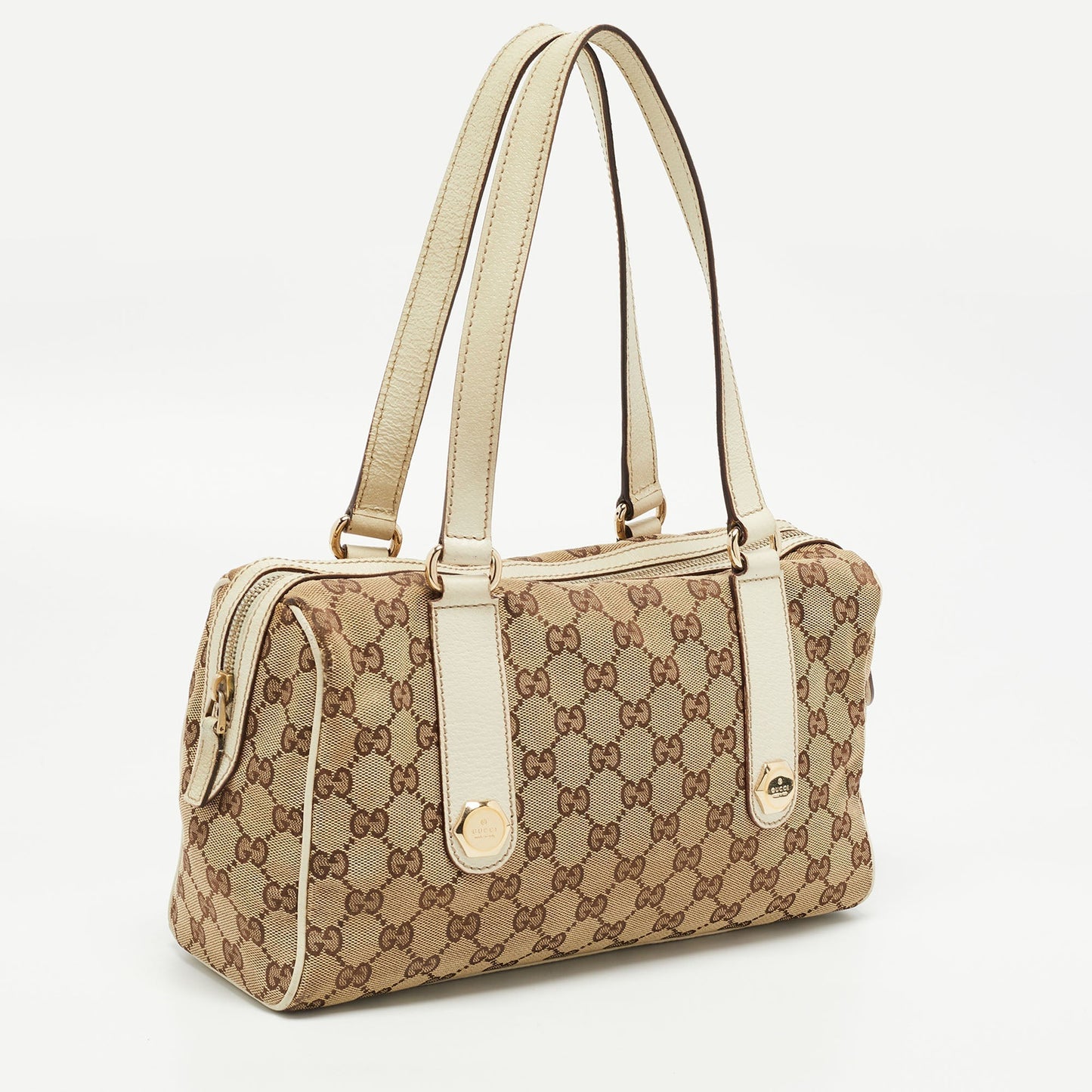 Gucci White/Beige GG Canvas Small Charmy Boston Bag