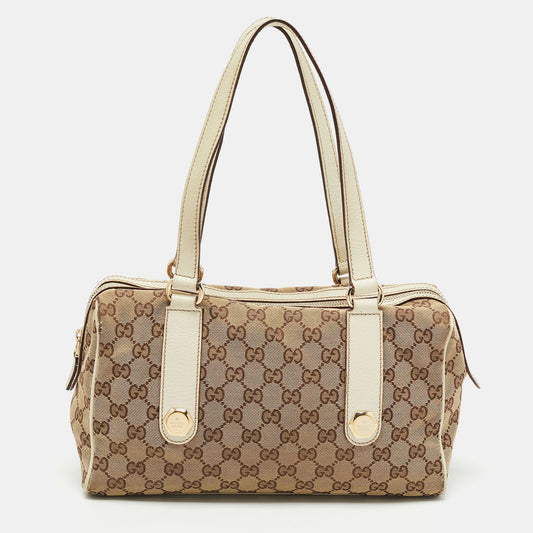 Gucci White/Beige GG Canvas Small Charmy Boston Bag