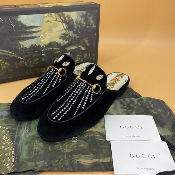 GUCCI velvet crystal loafer